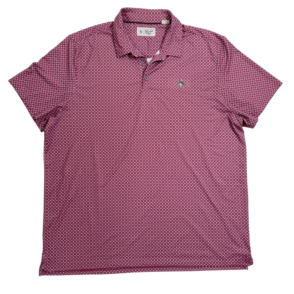 Original Penguin Polo Shirt XXL Maroon Geometric Print Short Sleeve Golf Top